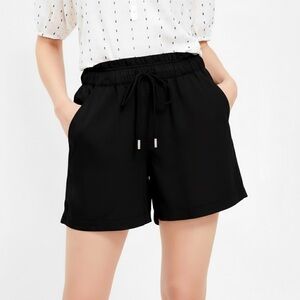 High-Waist Elastic-Drawstring Paper Bag Style Black Lyocell Shorts Sz L Pockets